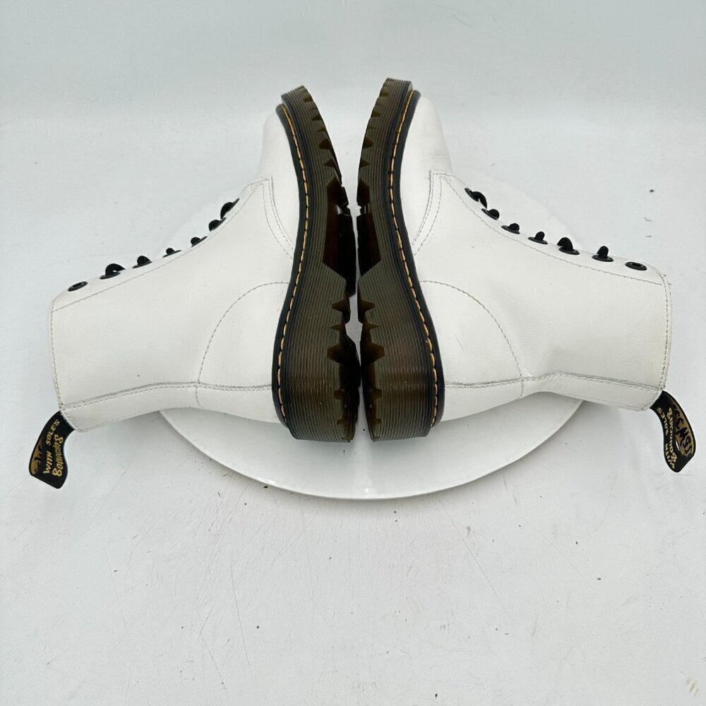 Dr. Martens Luana Women Size 5 White Leather Yellow Stitching Combat Boot - Picture 6 of 11